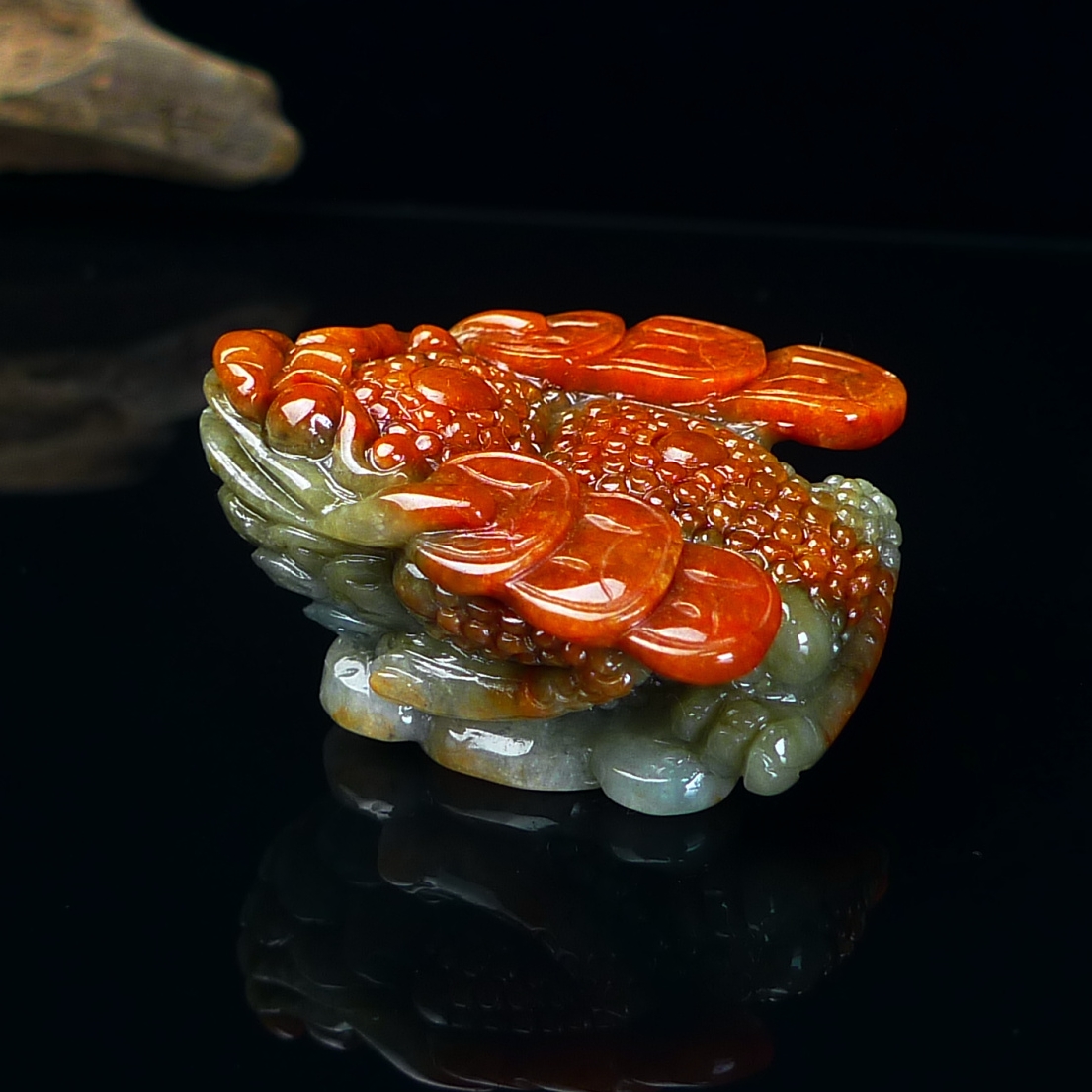 缅甸翡翠A货红翡金蟾小摆件玉石