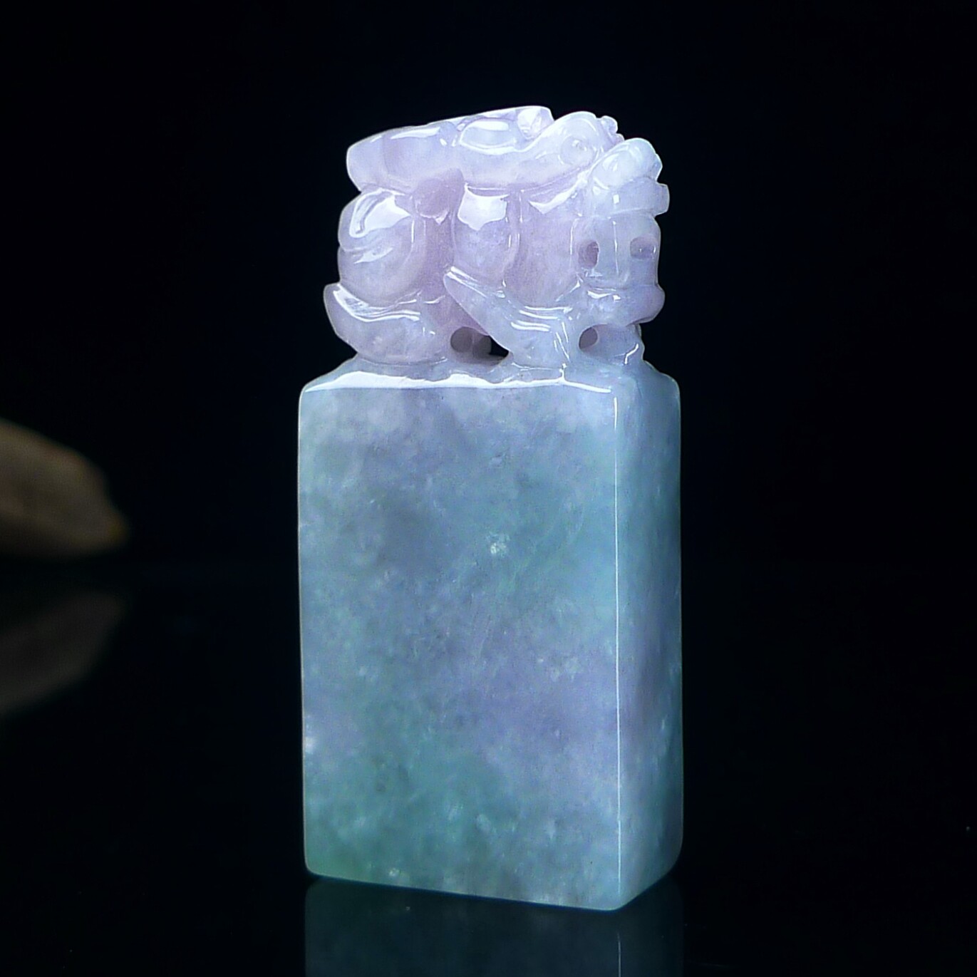 缅甸天然翡翠A货春彩貔貅印章纸