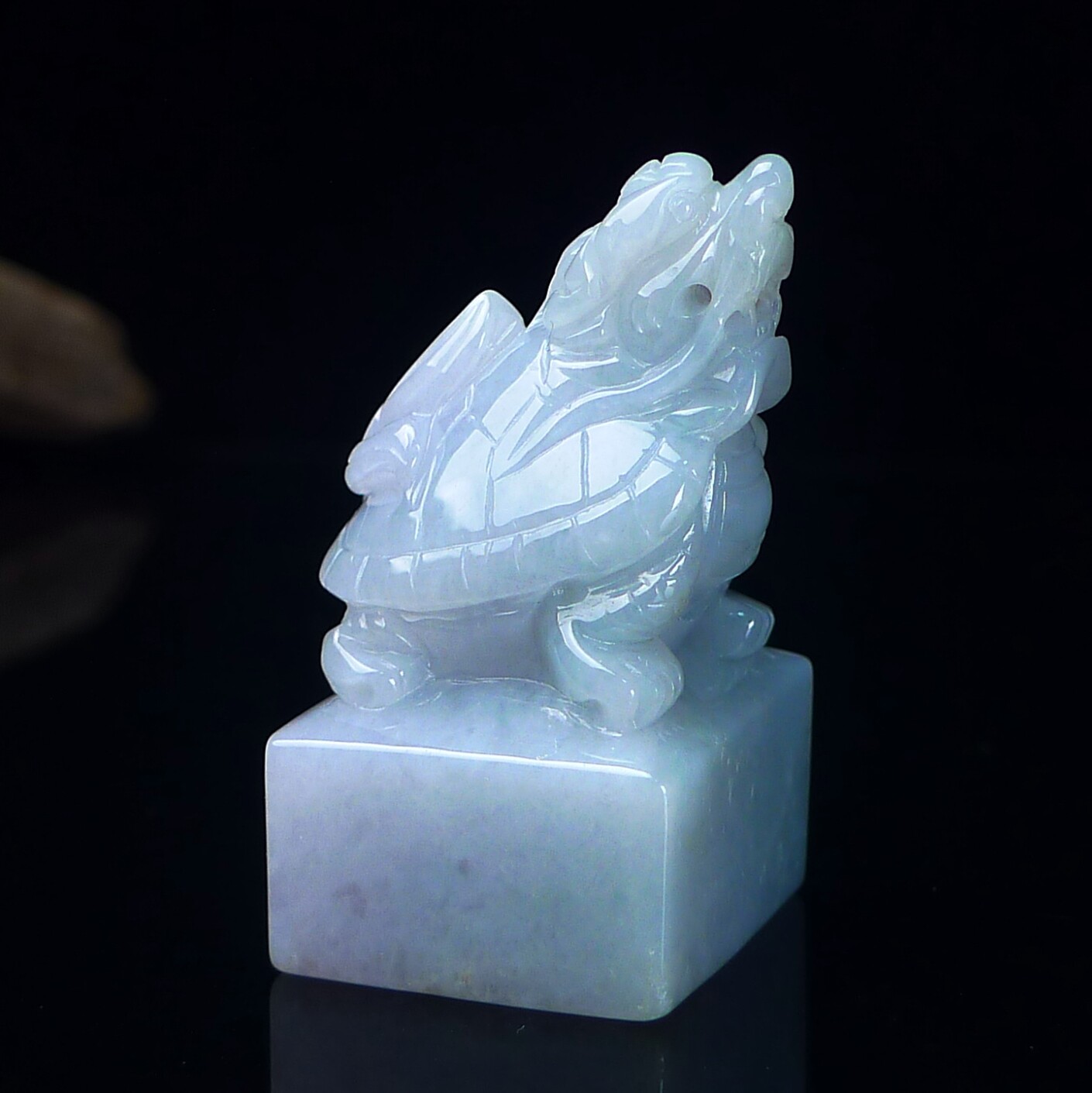 缅甸天然翡翠A货龙龟压角章玉石 冰润翡翠龙龟印章镇纸篆刻代刻字