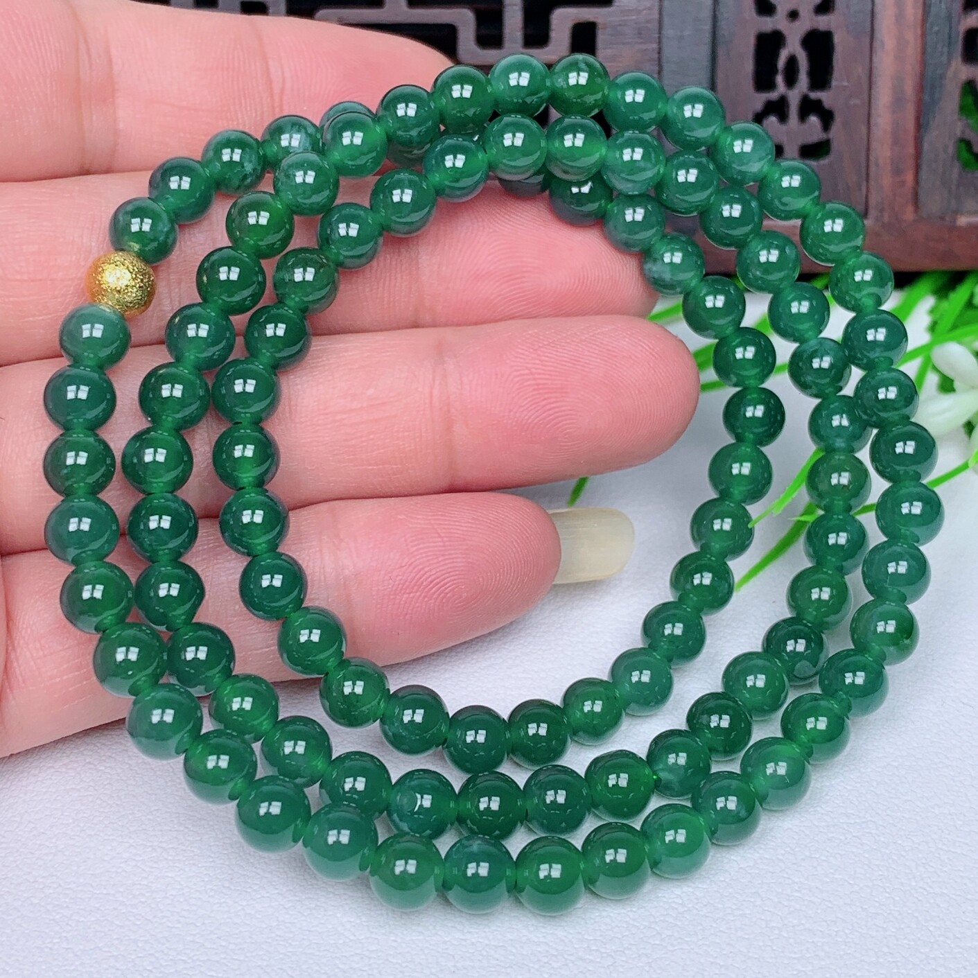 天然翡翠A货项链锁骨链玉器珠链 老坑油绿翡翠项链女款毛衣链手串