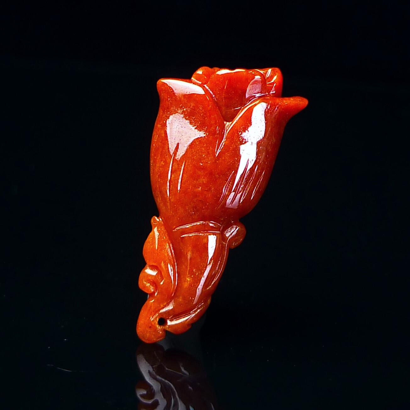 缅甸翡翠A货玉兰花玉石红翡吊坠