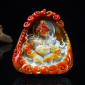 缅甸天然翡翠A货双彩黄财神玉石挂件 财源滚滚 红翡翠黄财神吊坠