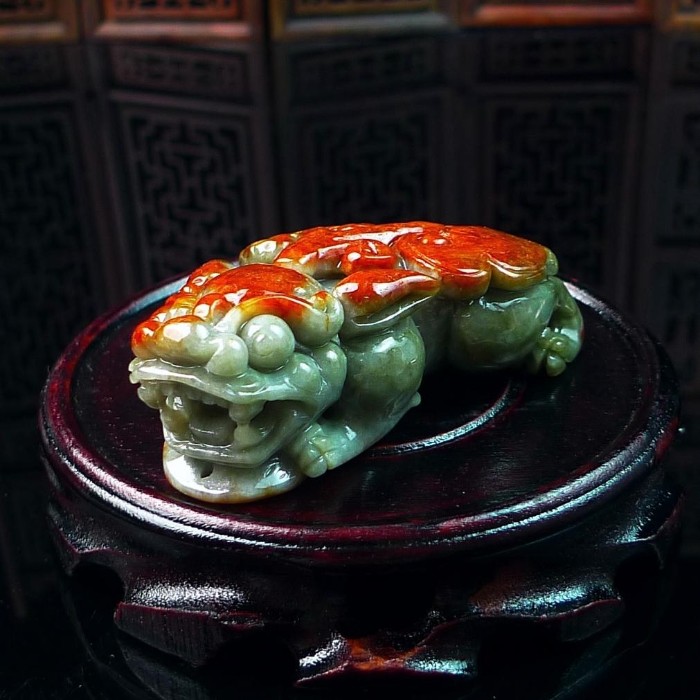 缅甸翡翠红翡貔貅玉石招财进宝