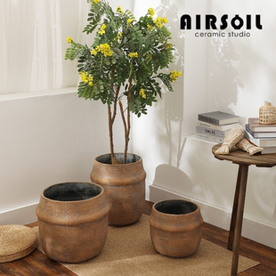 AIRSOIL侘寂风仿草编花盆大号龟背竹花盆客厅简约绿植摆件