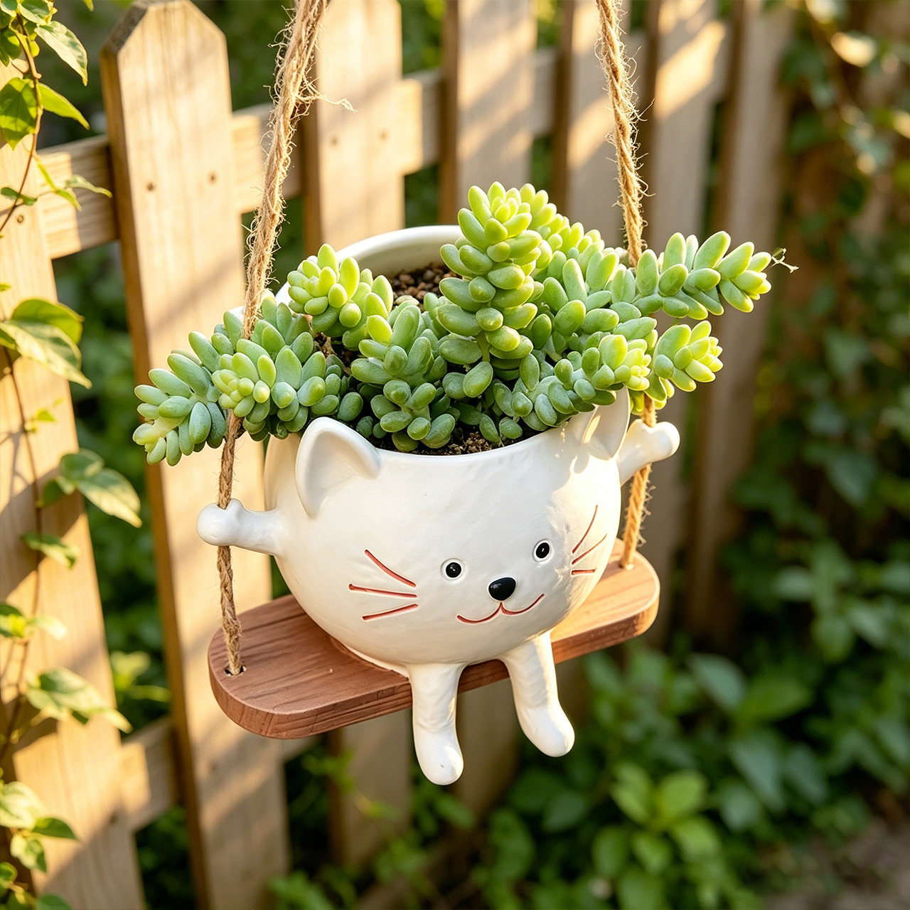 秋千笑脸猫咪大号花盆摆件家居庭院设计花园可爱新款跨境花盆日式