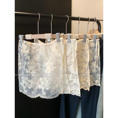 中长款蕾丝屁帘女欧根纱重工刺绣叠穿神器牛仔裤搭配遮胯显瘦裙帘