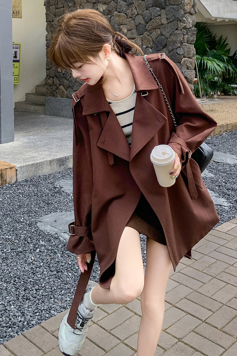 现货秋新款韩版宽松百搭英伦风系带外套2B235-9119-P155-K228,女装风衣,2B235