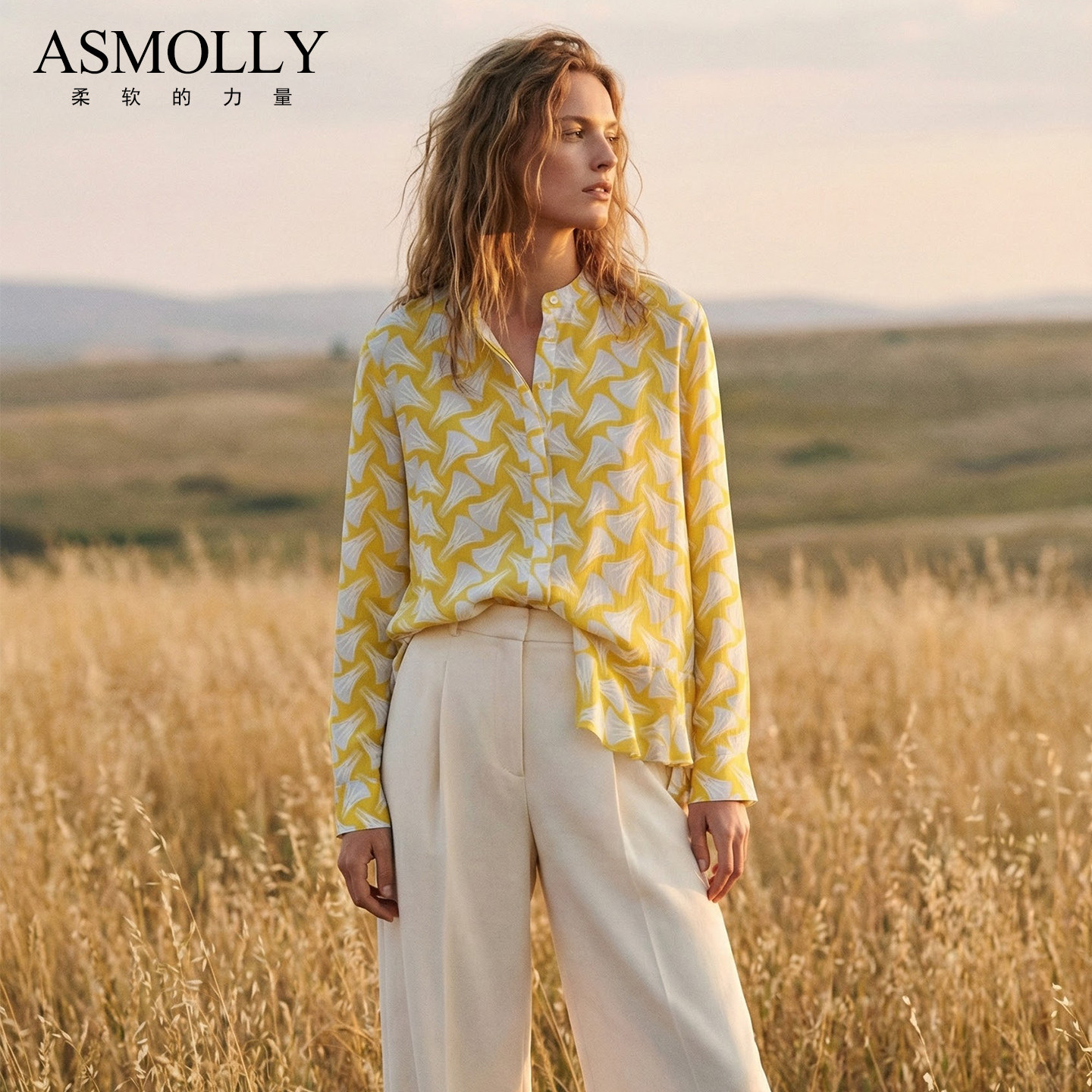 印花衬衣100%桑蚕丝真丝衬衫女