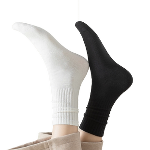 浪莎白色袜子女中筒纯棉春秋冬长筒堆堆袜厚棉袜运动夏季月子长袜