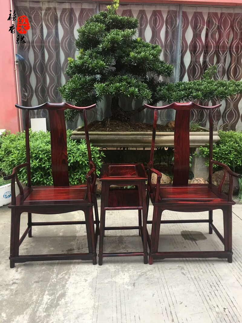 老挝大红酸枝官帽椅三件套红木太师椅皇宫椅交趾黄檀圈椅红木家具