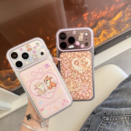 日韩ins风可爱卡通小鹿桑普兔适用苹果17Pro手机壳皮质iphone16promax新款15Pro全包18Promax防摔保护套