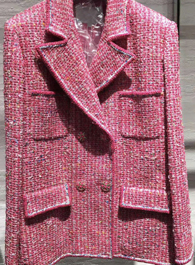 WAN.W工作室 高级定制 粗花呢明星同款宽松大版小香风外套西装