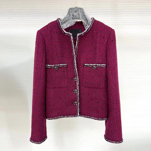 WAN.W工作室 高级定制 22冬新复古酒红小香风外套女短款粗花呢