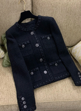 WAN.W工作室 手工定制 罗马系列黑色四口袋经典小香风短外套