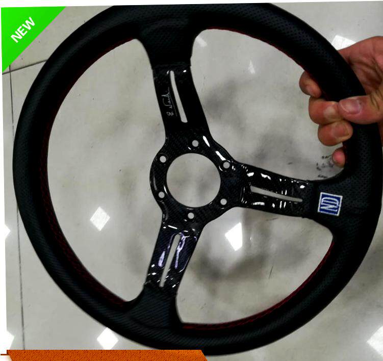 汽车新款Nd改装14寸赛车/方向盘碳纤支架改装真皮磨砂方向盘通用