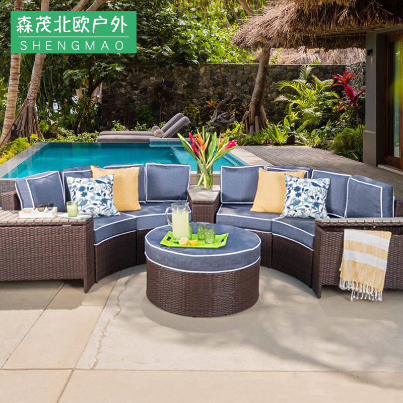 户外花园圆形藤椅客厅半圆形藤编沙发组合室外阳台售楼处弧形家具
