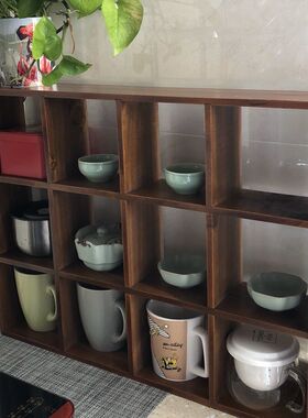 实木墙上隔板架做旧壁挂客厅装饰架复古简约置物架格子实木收纳架