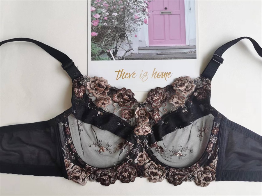 超薄透气大码中国风刺绣文胸