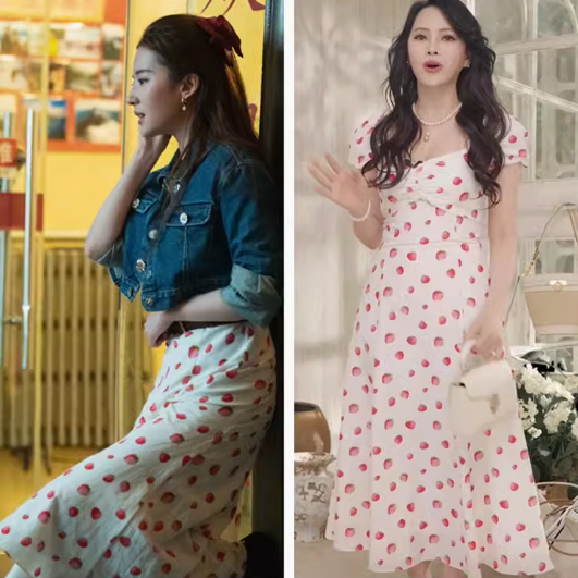 刘亦菲同款碎花短袖连衣裙