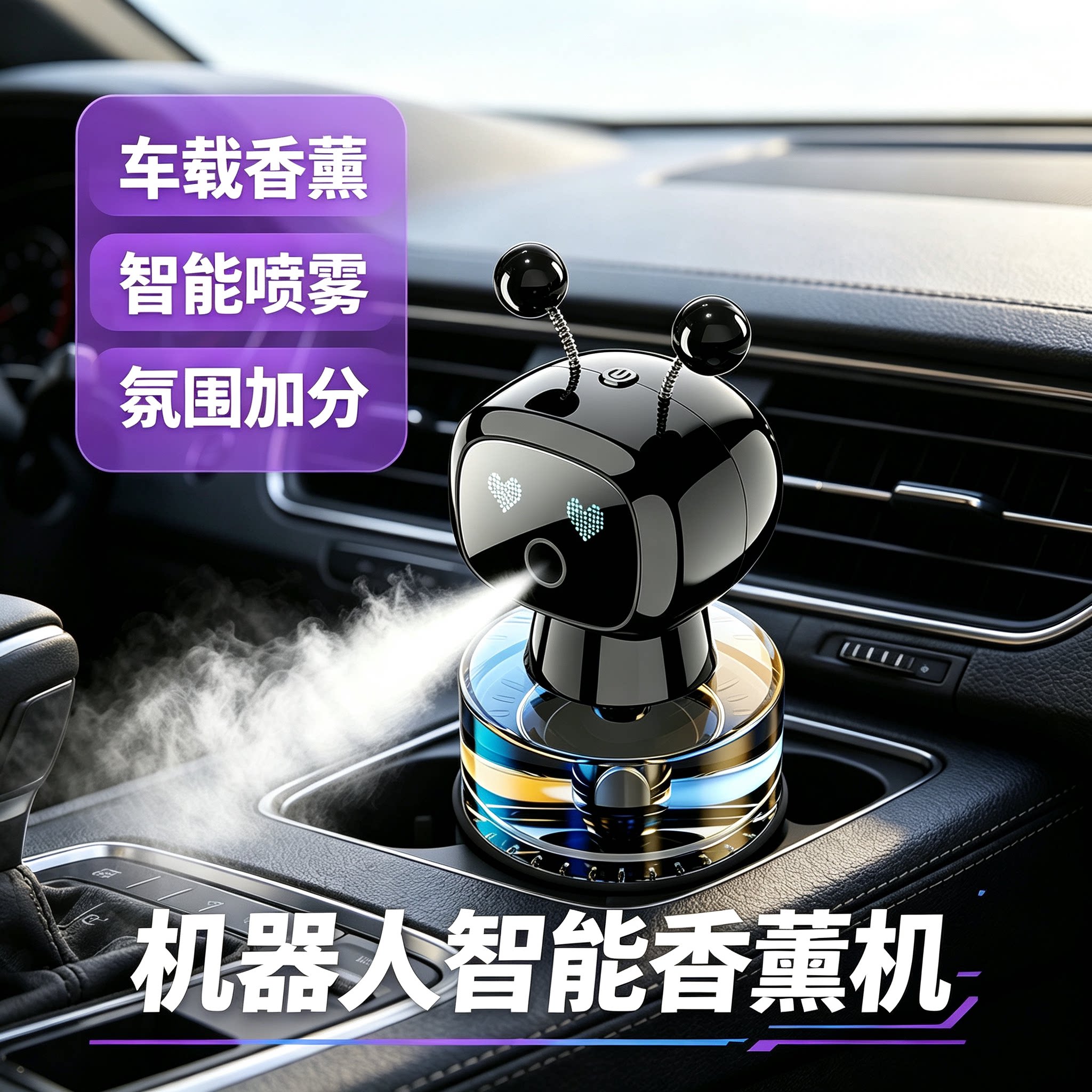 智能车载香薰机器人汽车香水净化空气加湿器汽车车用自动喷香