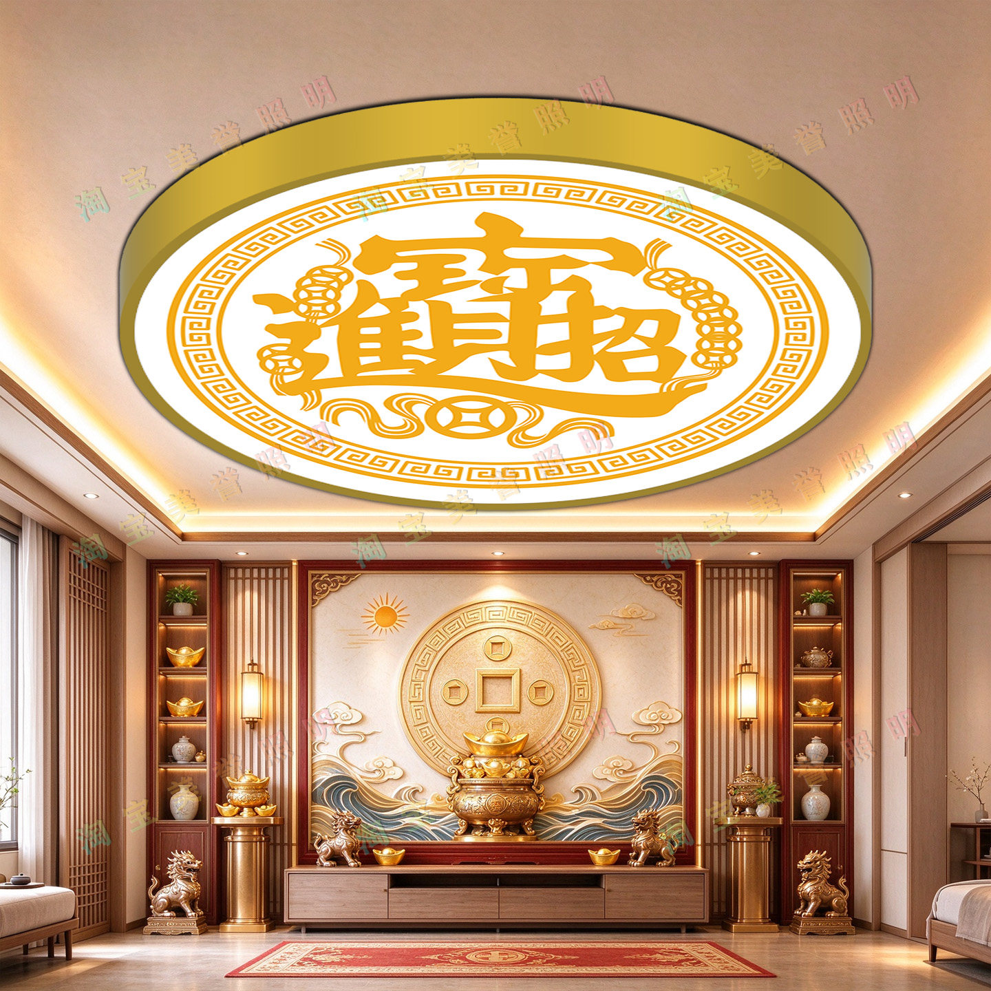 招财进宝吸顶灯新中式日进斗金八方来财客厅店铺吉祥铜钱门厅灯银