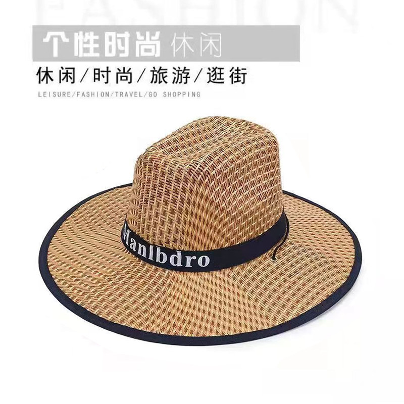 夏天草帽子男士遮阳帽大檐防晒帽户外太阳帽大沿钓鱼帽旅游沙滩帽