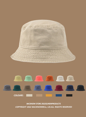 春夏复古纯色防晒渔夫帽软顶黑色盆帽子男女百搭显脸小遮阳帽