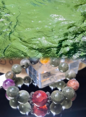 天然樱花绿晶设计款五福喜木手链手串单圈时尚小众设计款