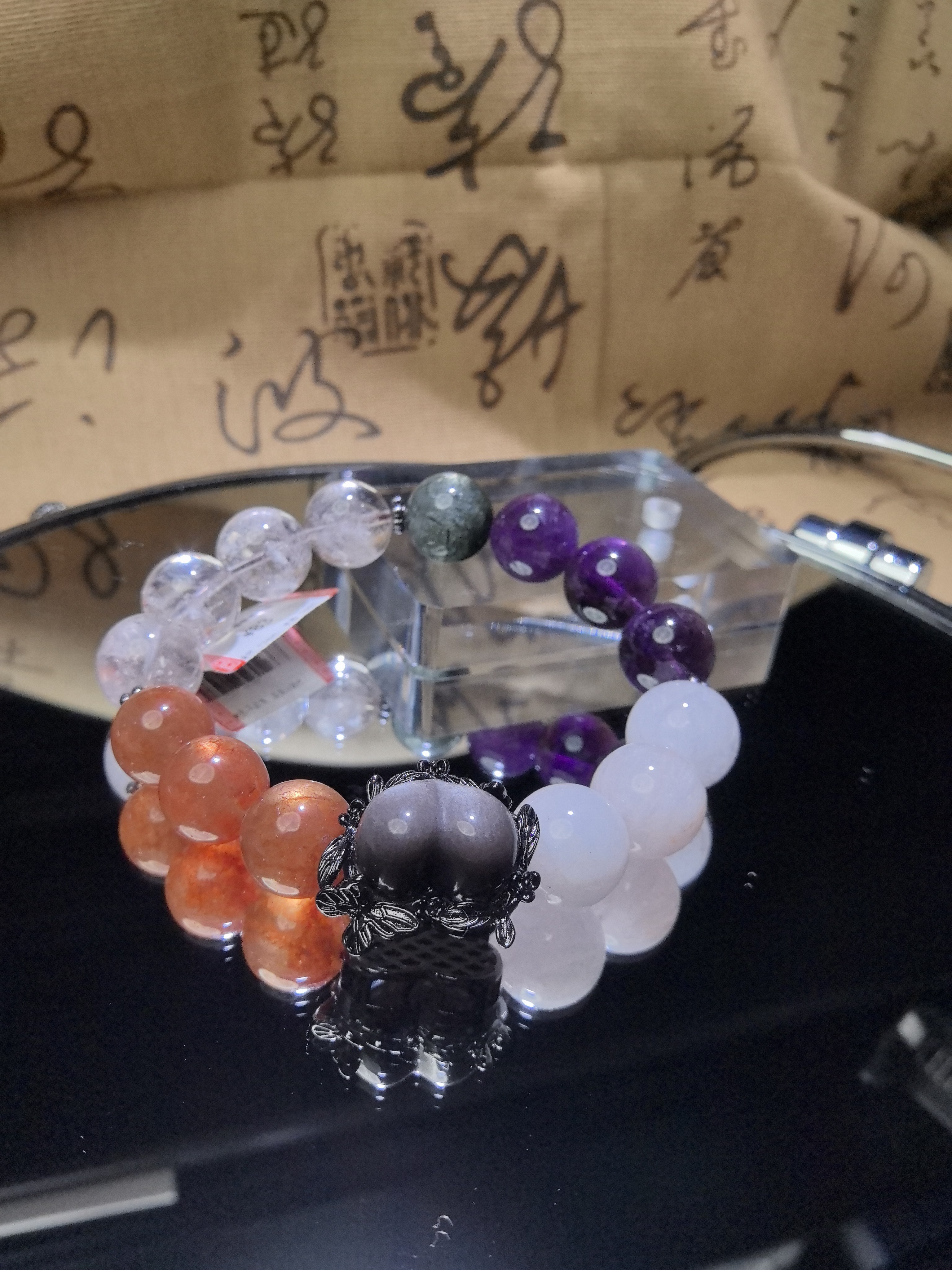 「火金」银曜石屁桃盒子紫晶白晶白兔毛橙草莓五福设计款手链图片