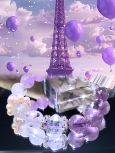 天然紫兔毛白水晶设计款手链五福喜用火金和火土女小众设计款礼物