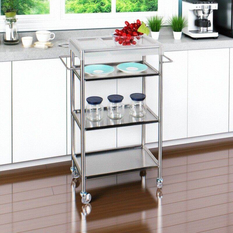 北欧移动边几不锈钢零食小推车三层中古风金属厨房浴室置物架