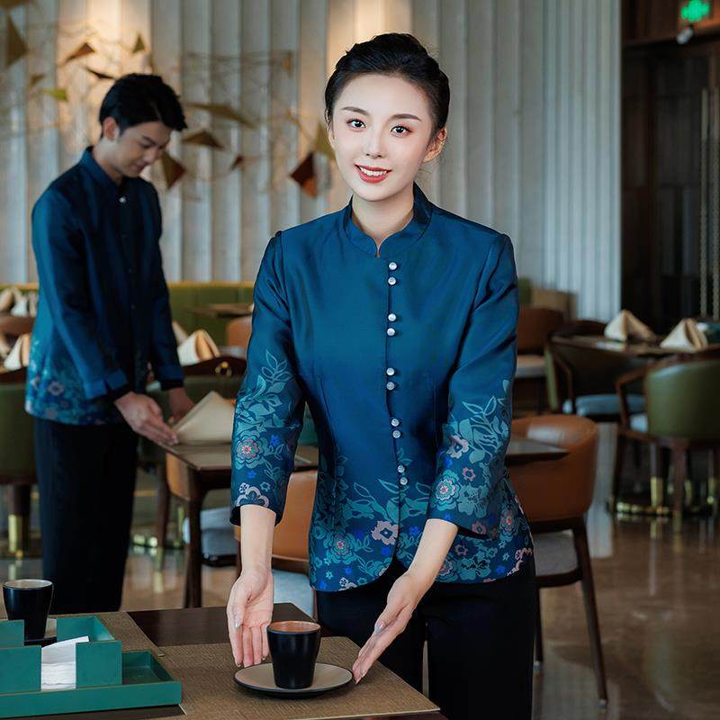 酒店特色餐饮服务员工作服女夏季装短袖中国风餐厅酒楼饭店员工装