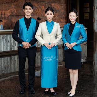 星级酒店服务员工作服女秋冬季长袖茶餐厅餐饮饭店前台中国风旗袍