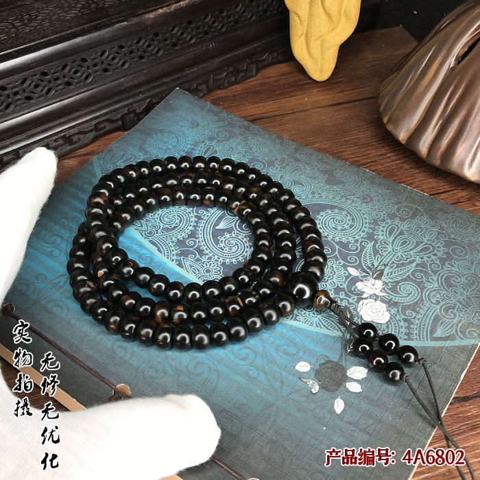 海神柳保真黑珊瑚海柳手串佛珠念珠0.6x0.8cm桶珠鼓珠满血纹包邮