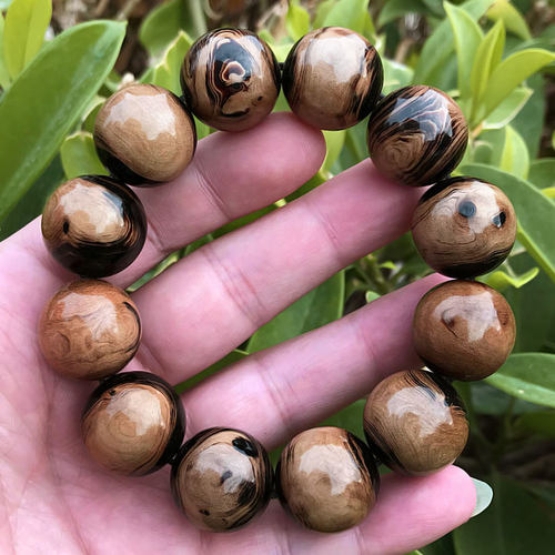 海神柳黑珊瑚天然海柳手串男女情侣礼物圆珠佛珠金泊纹2.0cm包邮