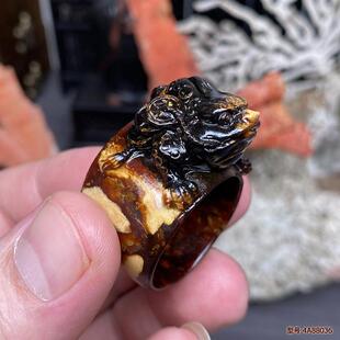 保真天然海柳戒指扳指男款原创指环文玩大拇指把玩正品三脚金蟾蜍
