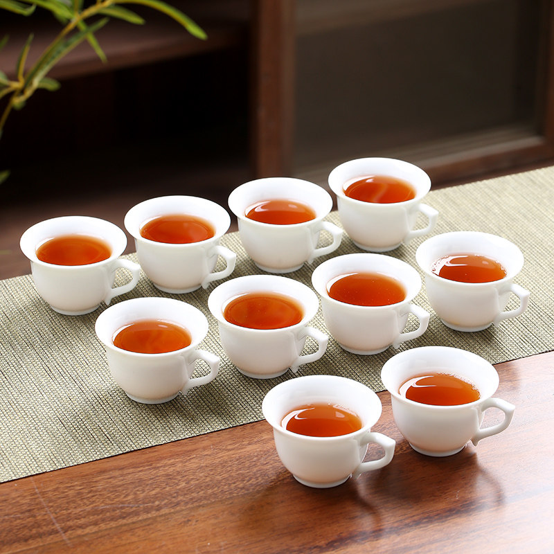 青花6只装防烫带柄白瓷家用杯子陶瓷小茶杯有耳功夫品茗杯喝茶杯