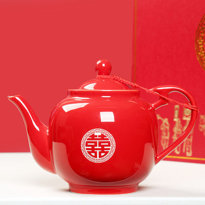 红色茶具龙凤双喜新人新人敬茶壶