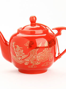 红色茶具婚庆礼品陶瓷水壶