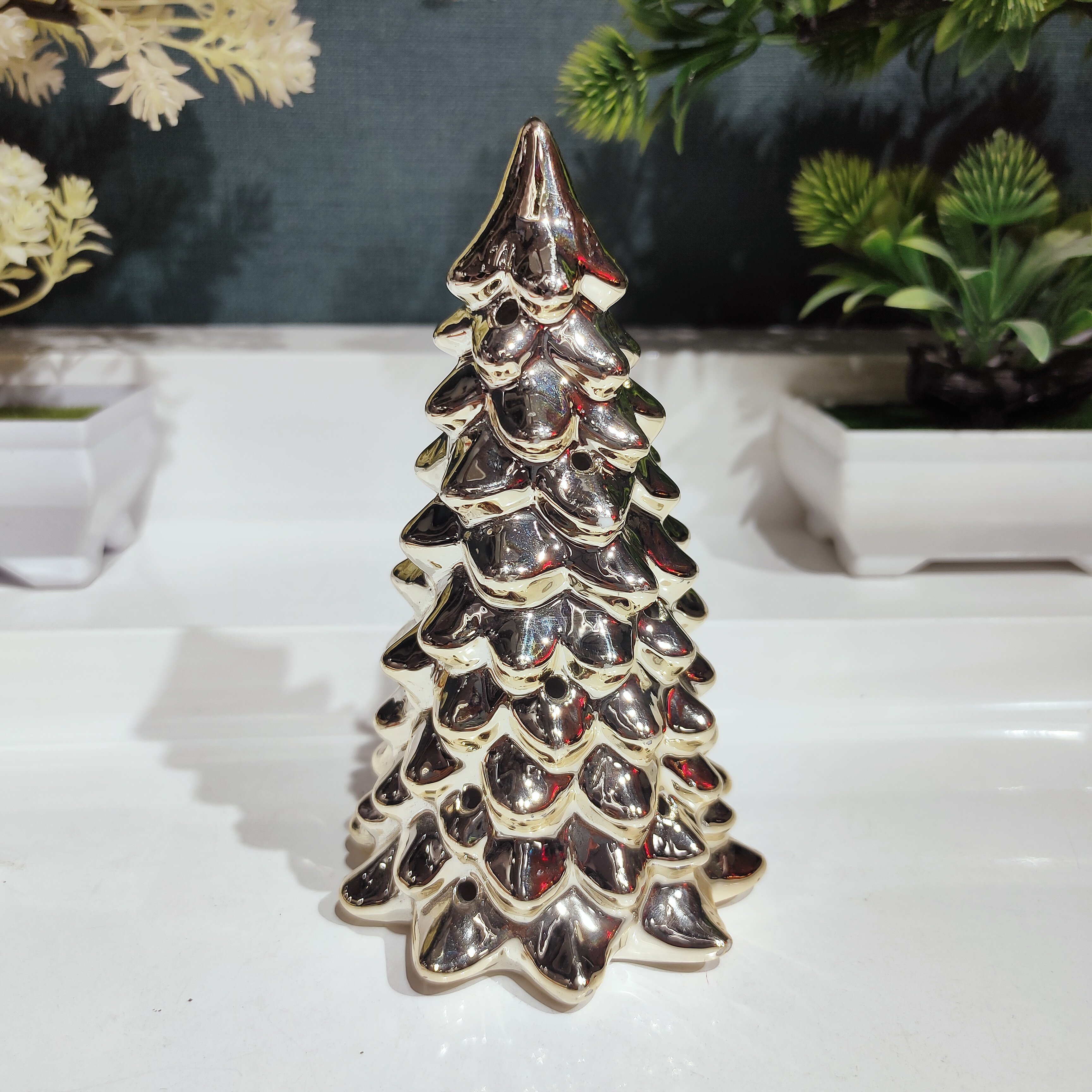 新品陶瓷电镀金色圣诞树夜灯摆件/高度114厘米