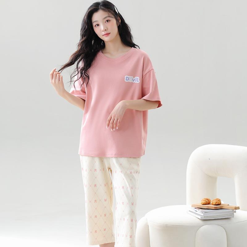 睡衣卡通可外女夏风穿仙女可爱短袖休闲家居服套装夏季棉质七分裤