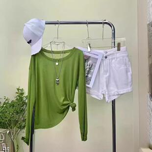 薄款 空调衫 T恤女 纯色休闲宽松长袖 糖果色圆领防晒衣显瘦百搭时尚