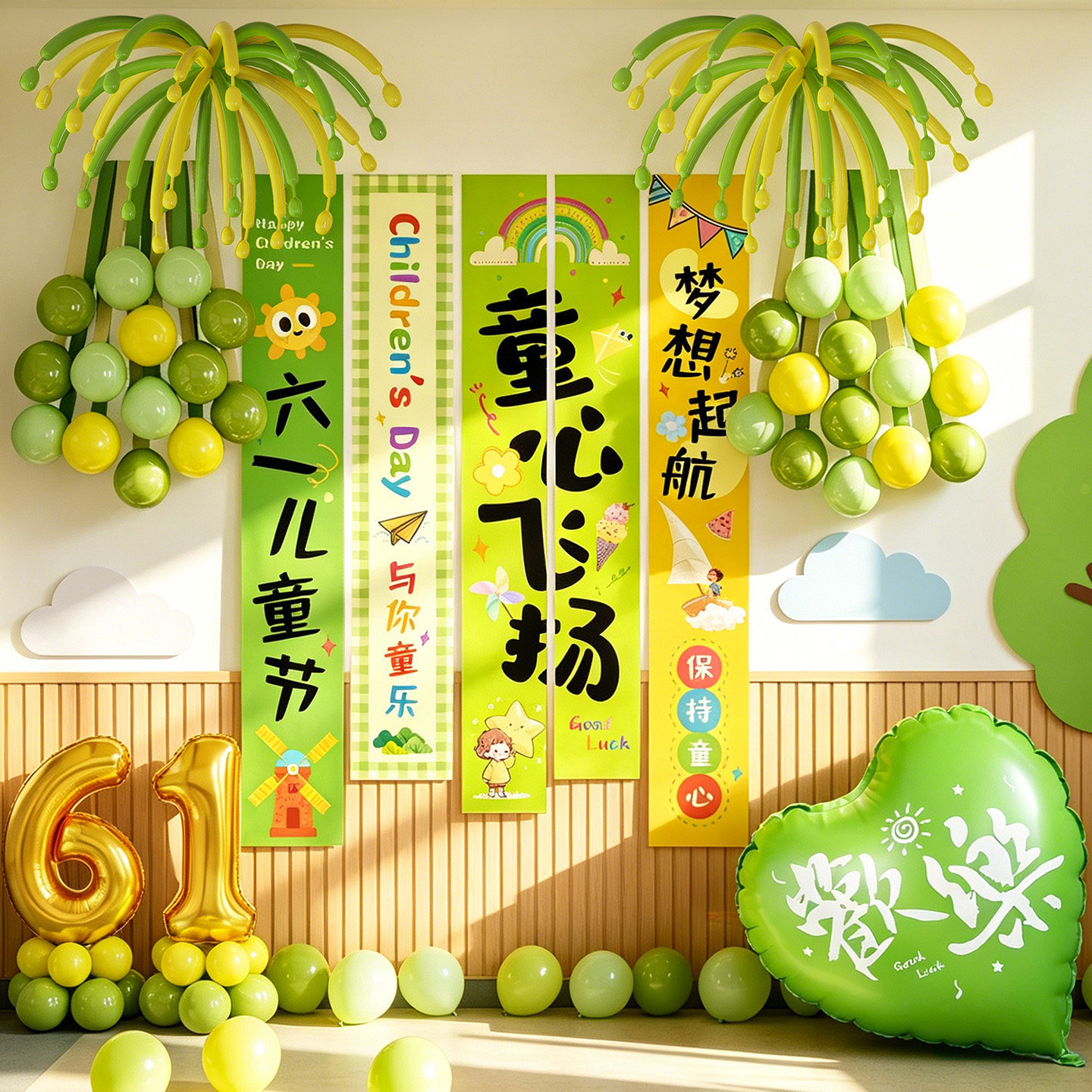 六一儿童节条幅气球立柱背景套餐幼儿园主题氛围打卡拍照布置教室