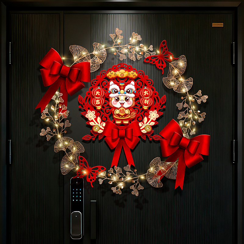 春节发光花环蝴蝶结大门装饰福字