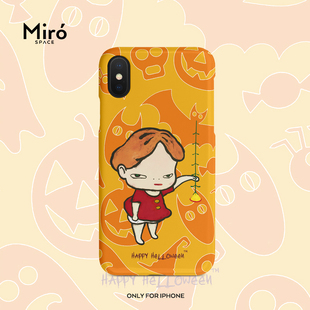奈良美智适用苹果iPhone17MAX手绘15plus万圣节pro手机壳13mini恶搞原创南瓜TPU硅胶蝙蝠菲林硬壳华为可定制6