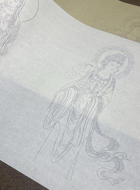 观音菩萨神仙人物钟馗三清门神白描草稿勾线毛笔练习长卷20个佛像