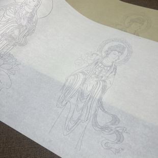 观音菩萨神仙人物钟馗三清门神白描草稿勾线毛笔练习长卷20个佛像