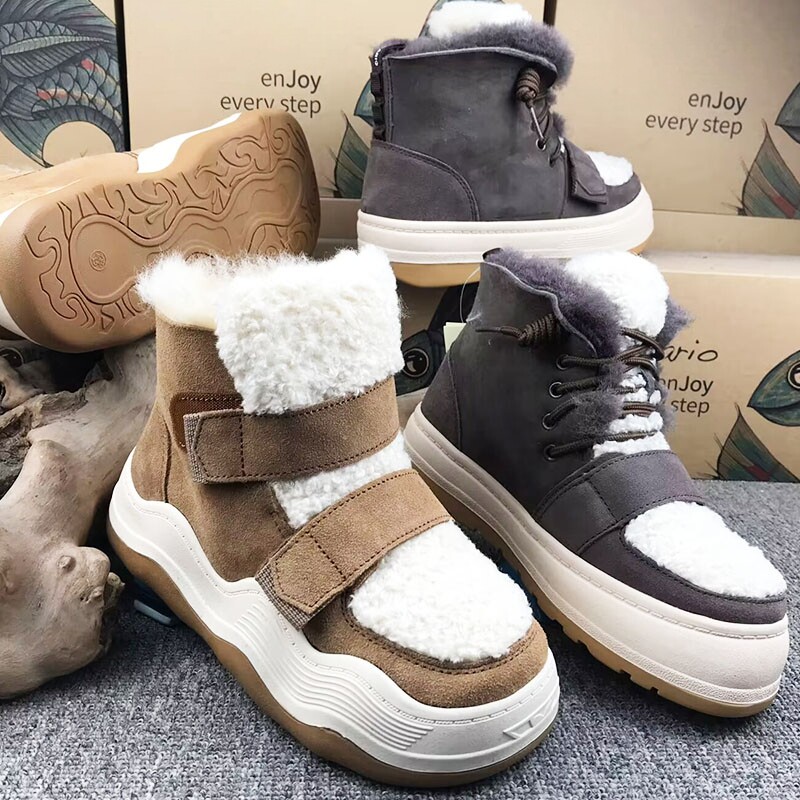 冬季皮毛一体保暖防滑雪地靴女
