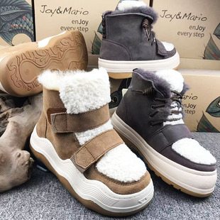 jm快乐玛丽女鞋冬款皮毛一体加绒加厚保暖雪地靴厚底防滑短靴子
