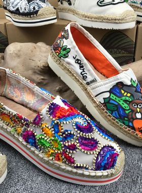 jm快乐玛丽女鞋春夏款蕾丝镂空帆布鞋松糕底懒人鞋51239W 52019W